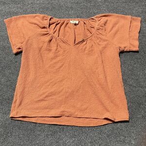 Madewell Shirt Womens Small Rust Orange Textured Split Neck Short Sleeve Boho